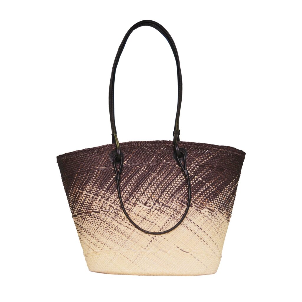 Detailed Natural Leather Medium Basket Bag