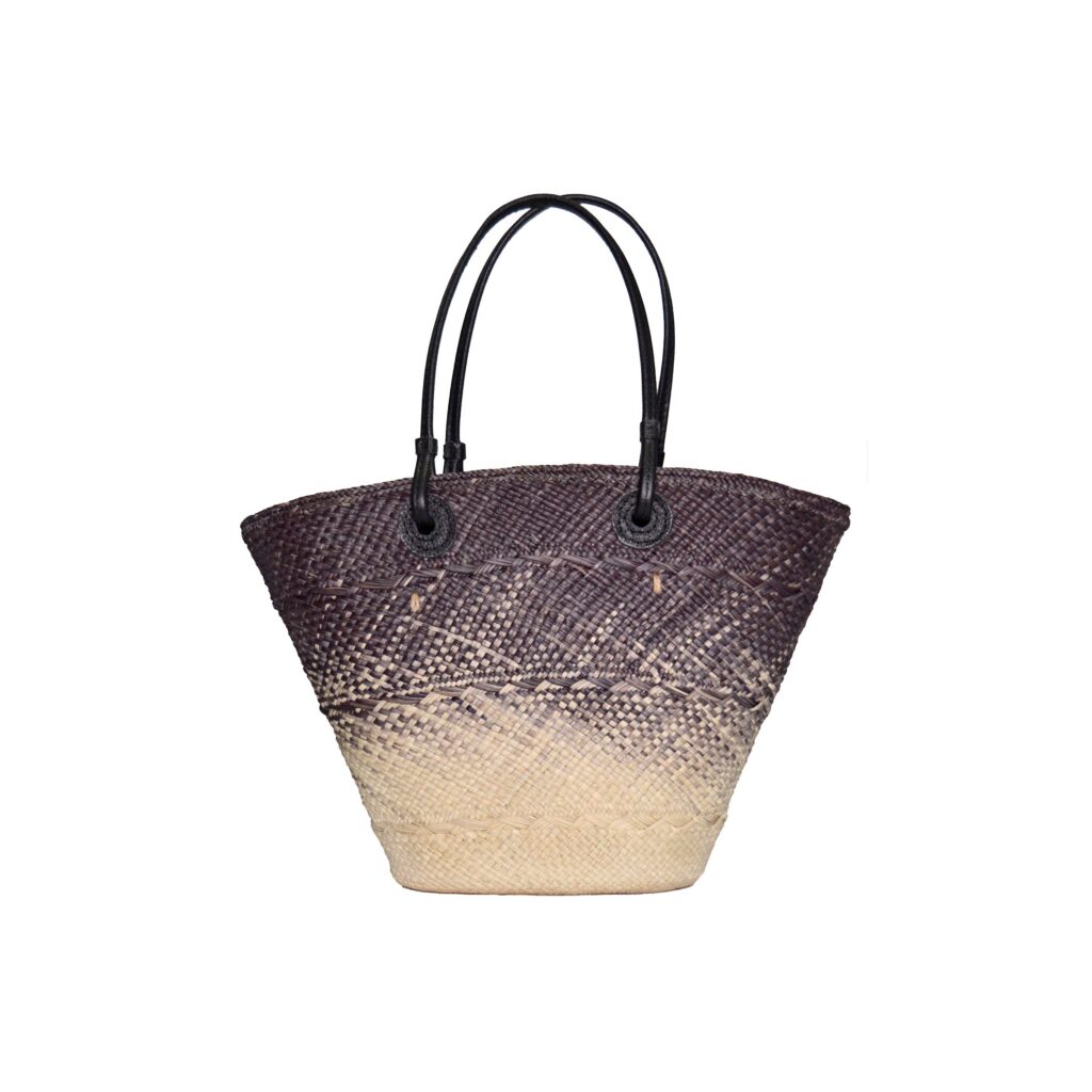 Detailed Natural Leather Compact Basket Bag