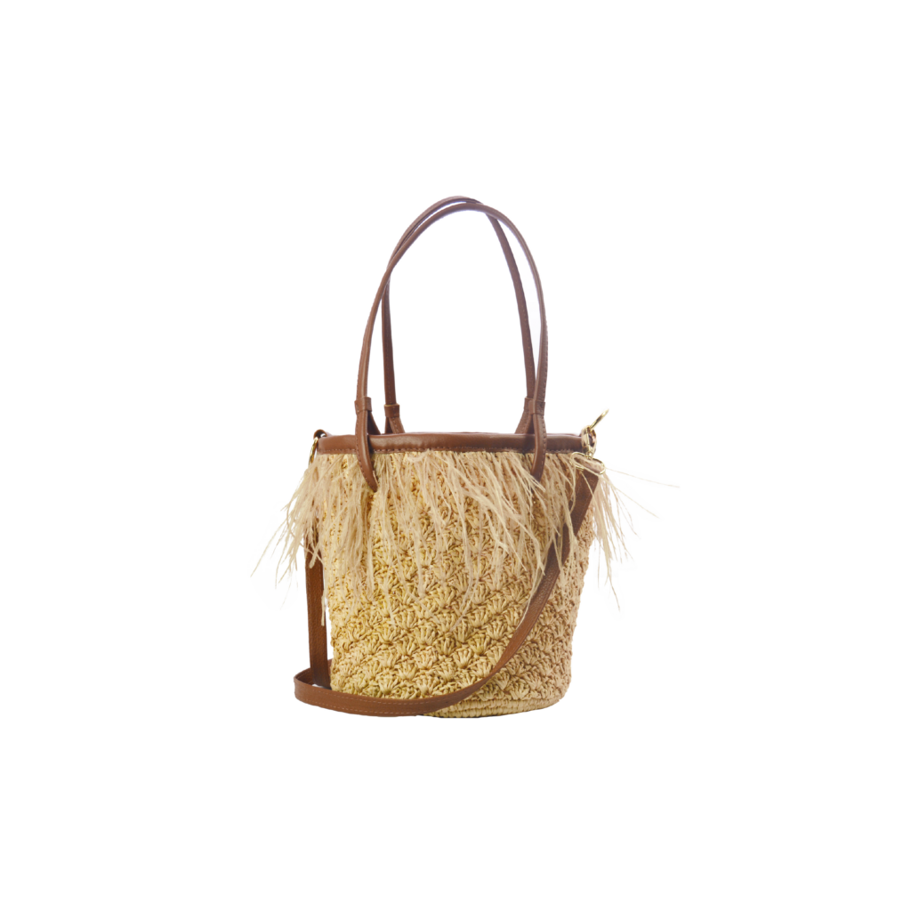 Feathers Seashell Soft Baby Bucket with Leather Handles Basket