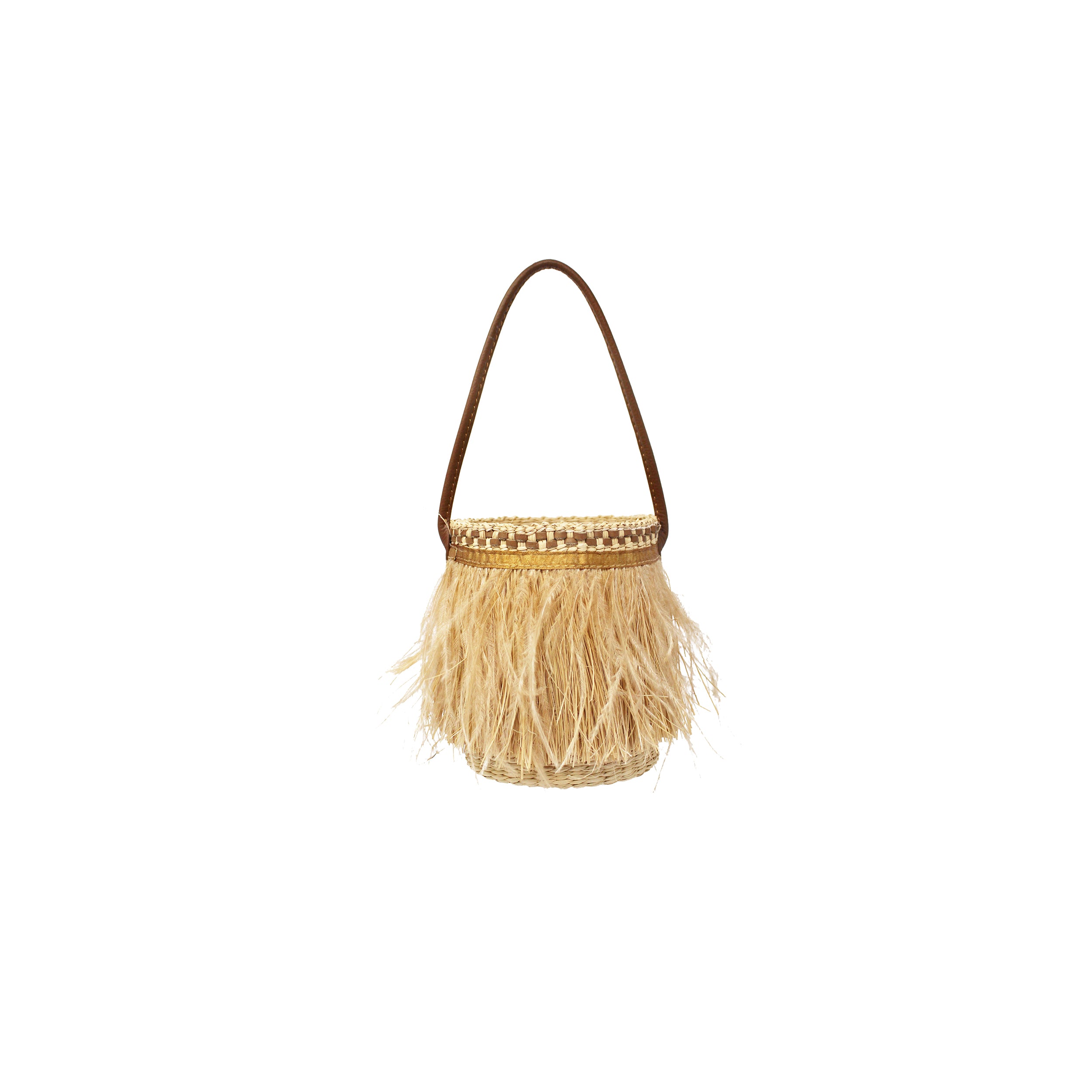 Feathers Mini Bucket with Leather Handle Basket Bag