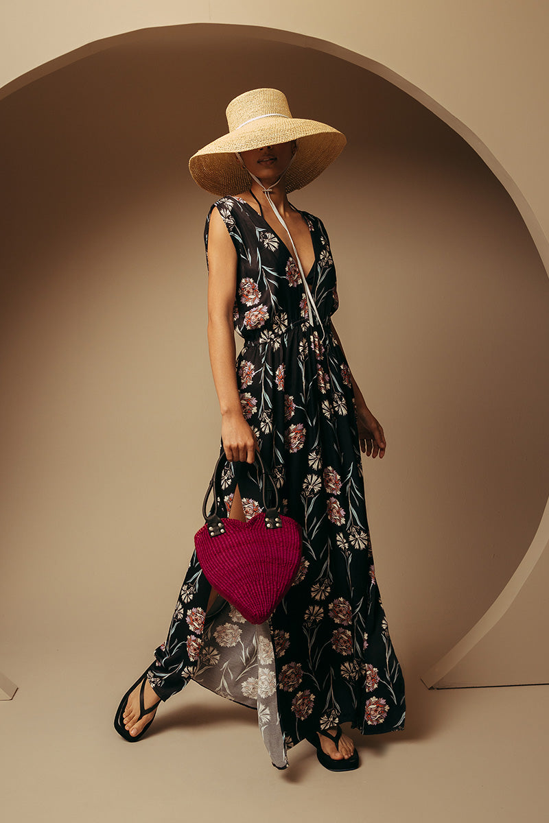 Woven Black Leather Heart Bag