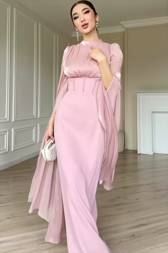 Twilight Glossy Flowy Sleeve Slim Maxi Dress
