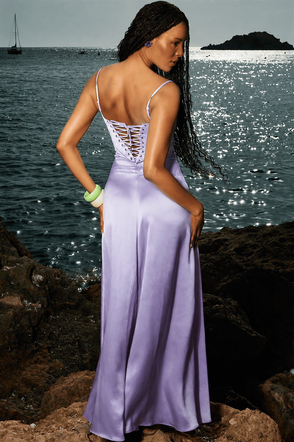 Velvet Lined Jacquard Satin Cami Maxi Dress - Image 3