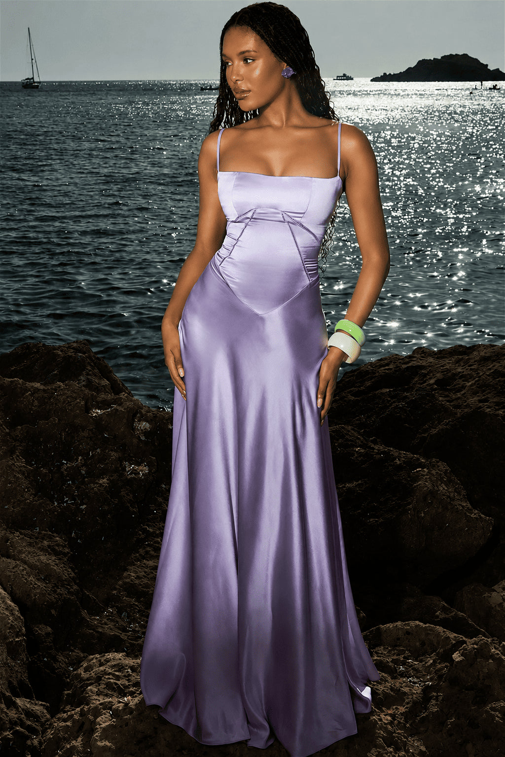 Velvet Lined Jacquard Satin Cami Maxi Dress