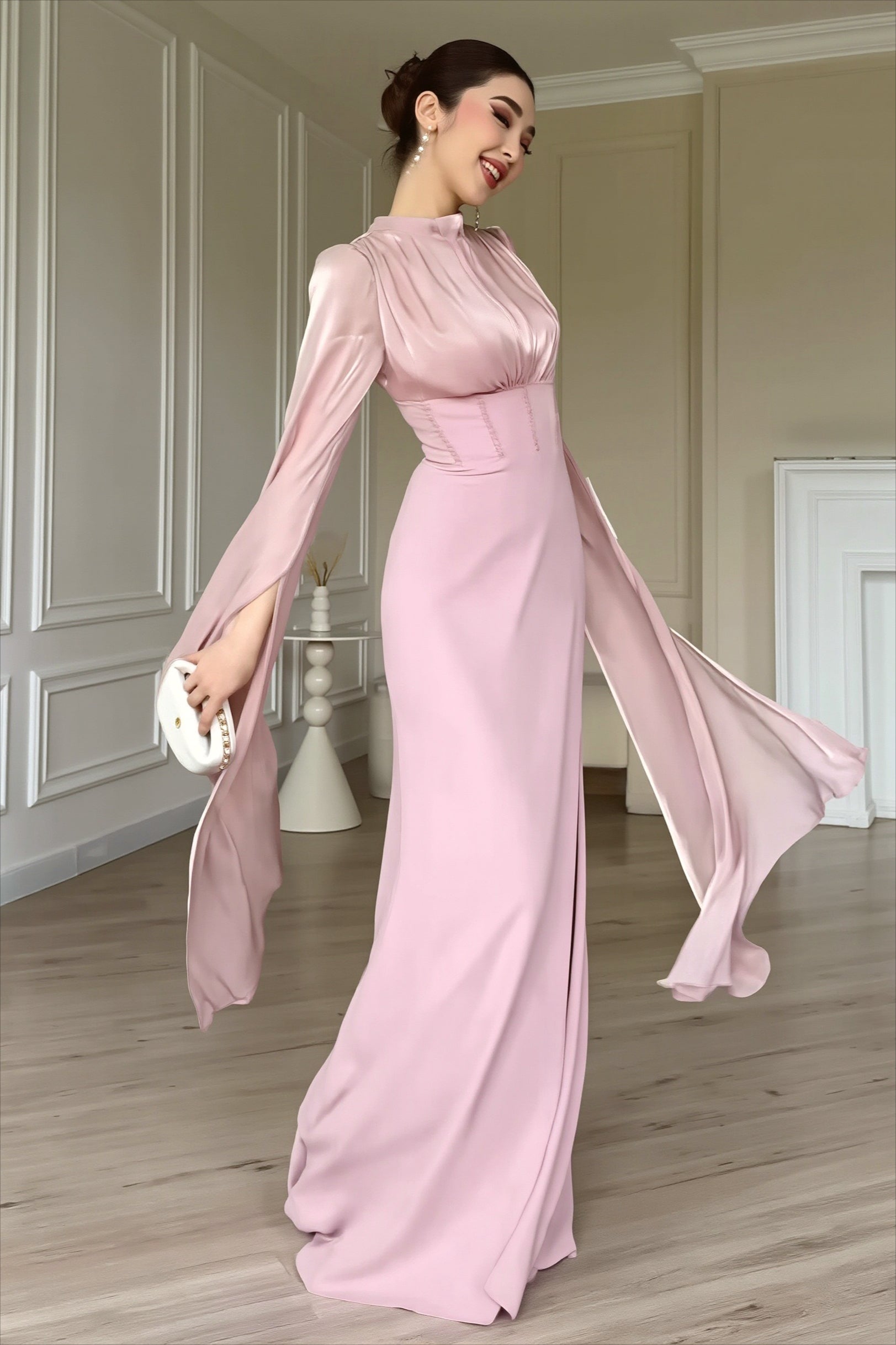 Twilight Glossy Flowy Sleeve Slim Maxi Dress - Image 2