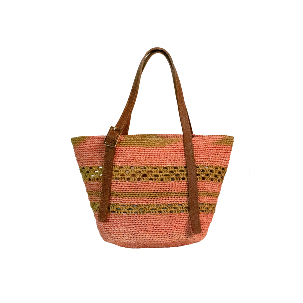 Beige Leather Open Weave Bag