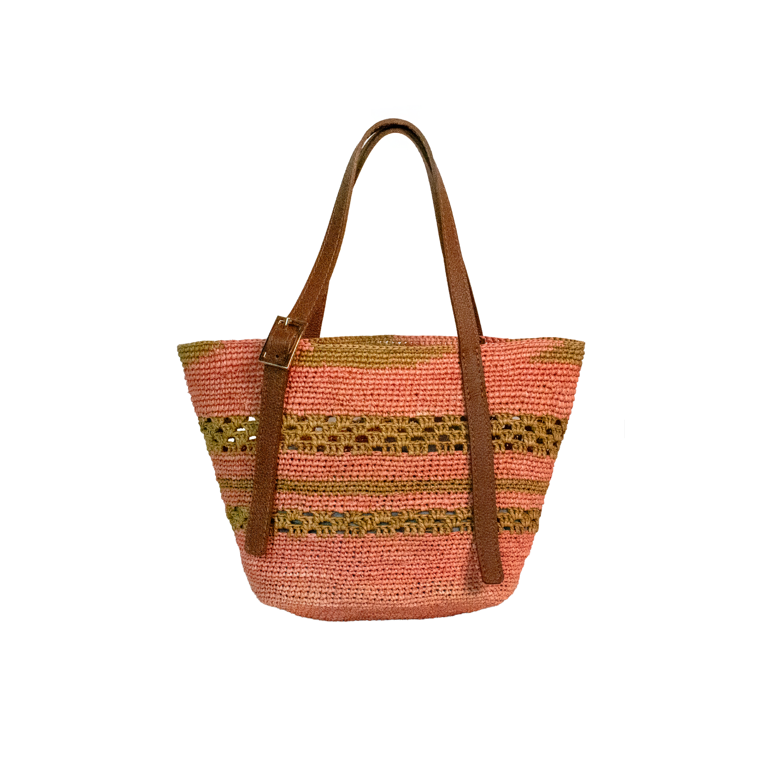 Beige Leather Open Weave Bag