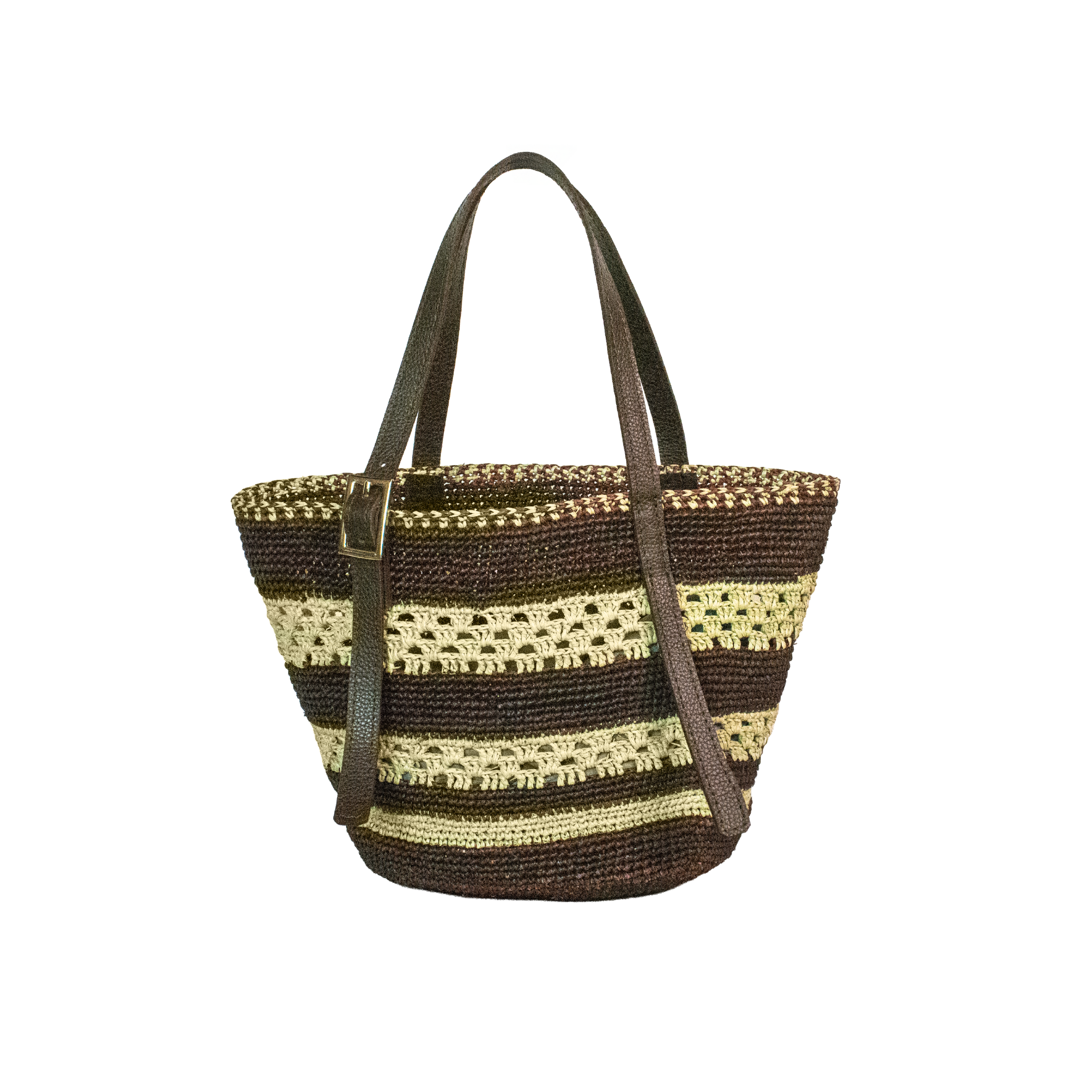 Beige Leather Open Weave Bag
