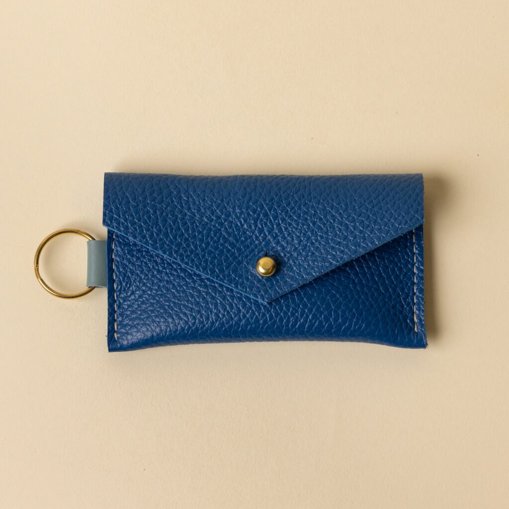 Cobalt Blue and Seafoam Green Leather Keyring Card Holder