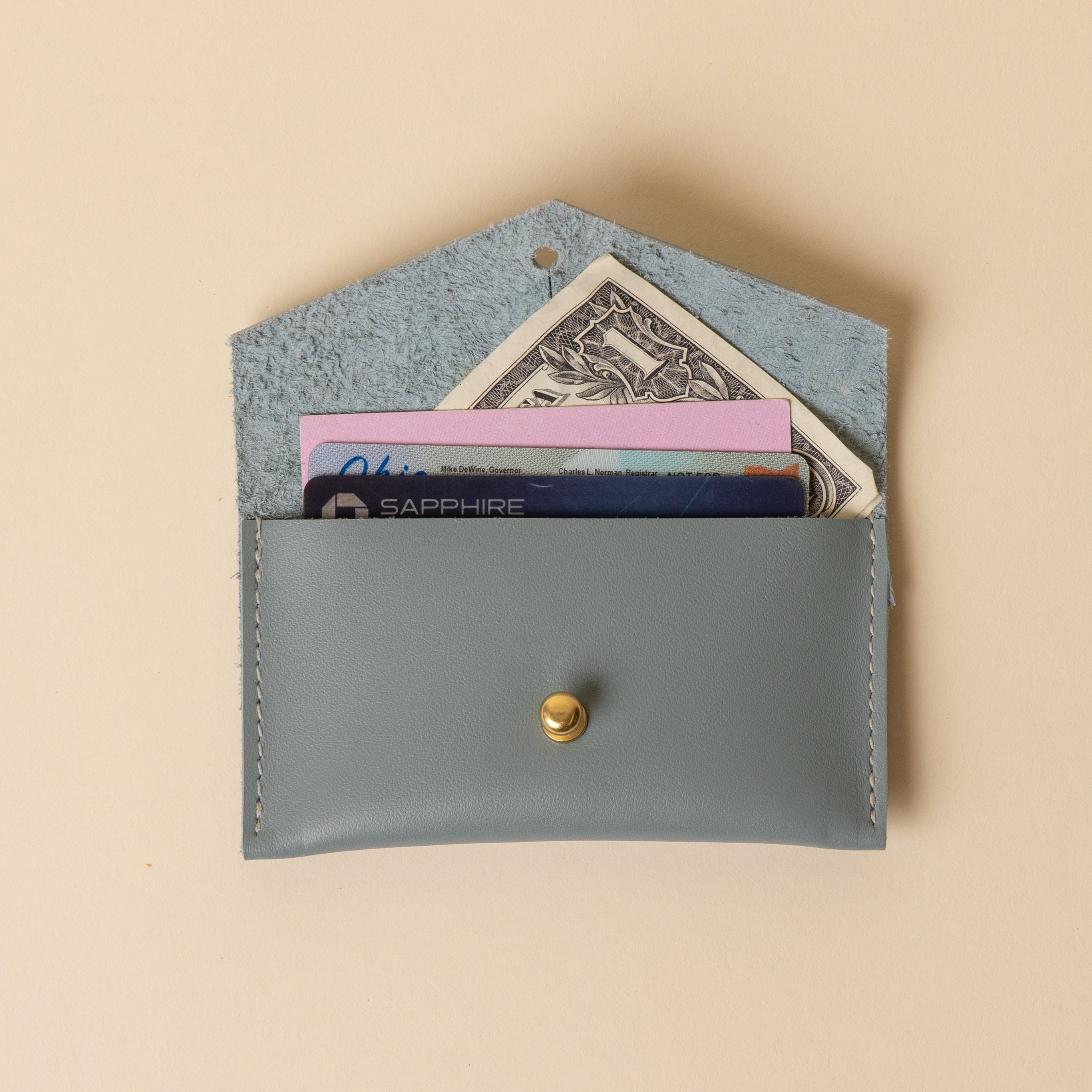 Seafoam Green Leather Compact Snap Card Holder