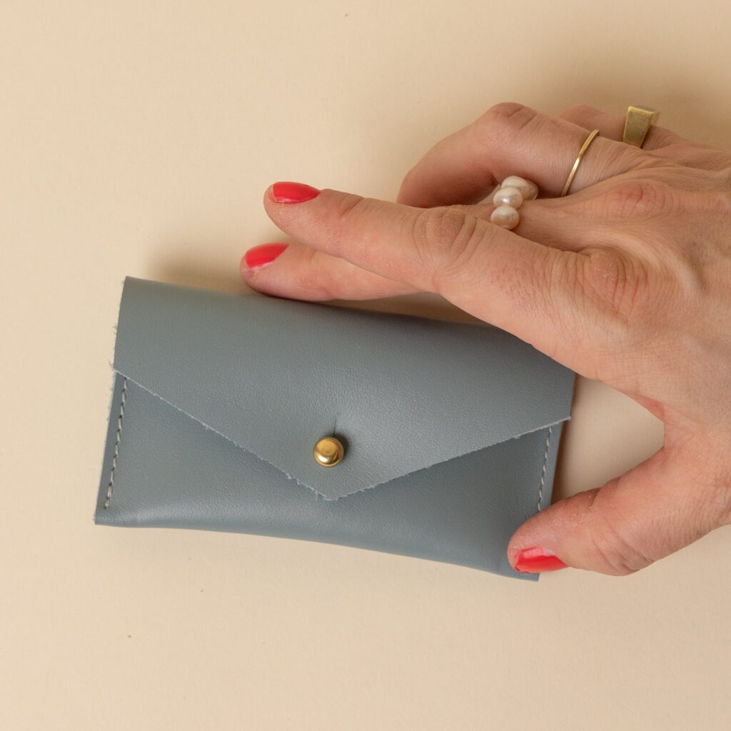 Seafoam Green Leather Compact Snap Card Holder