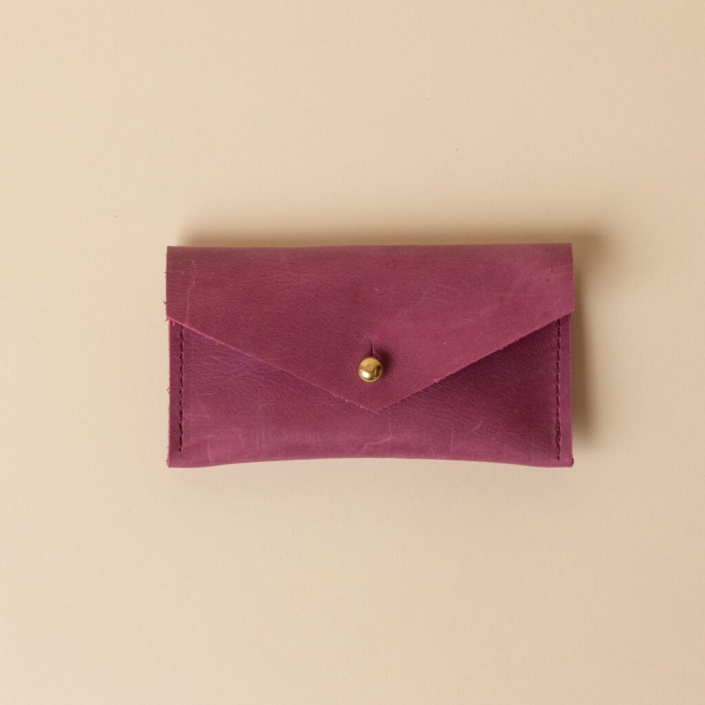 Raspberry Red Leather Compact Snap Card Holder