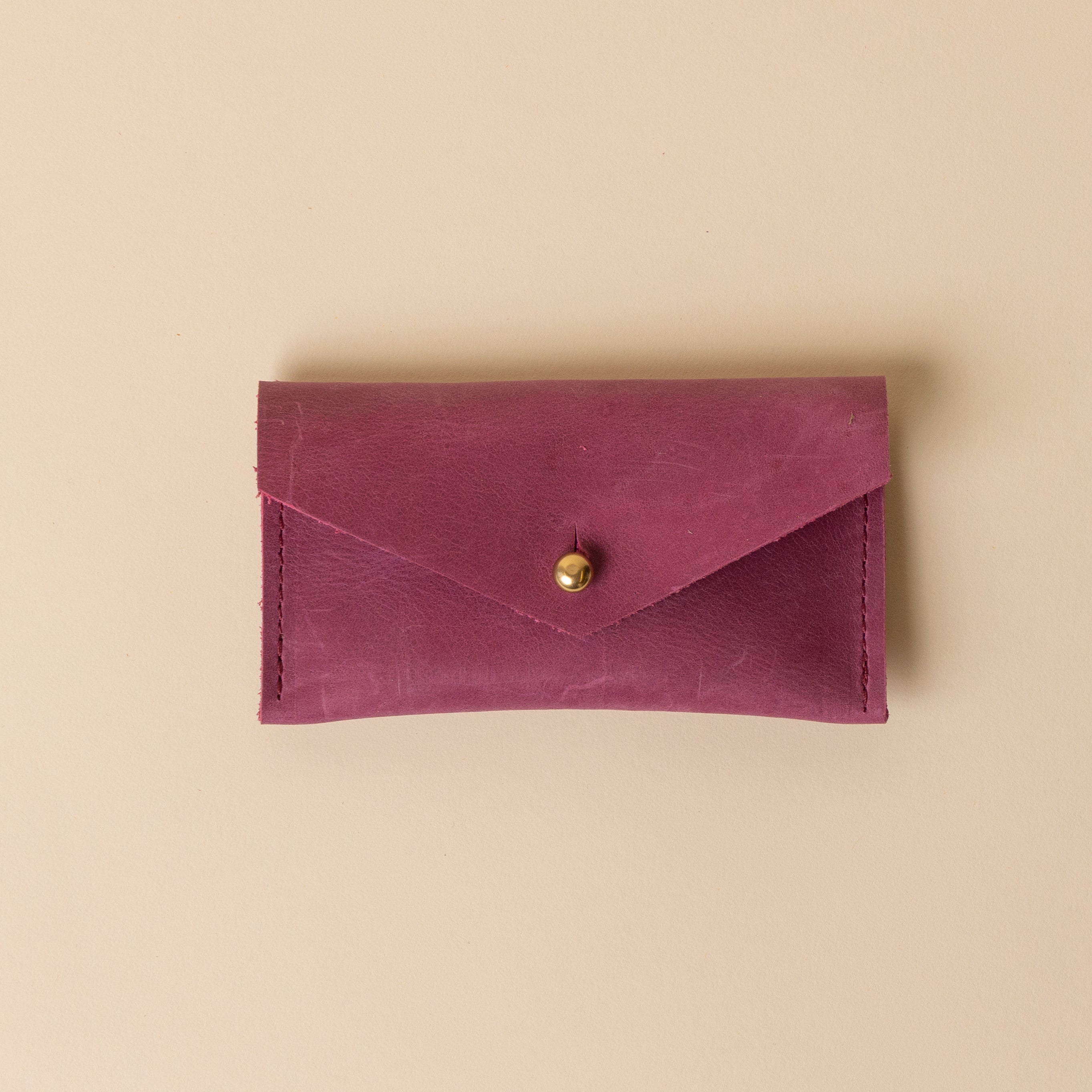 Raspberry Red Leather Compact Snap Card Holder
