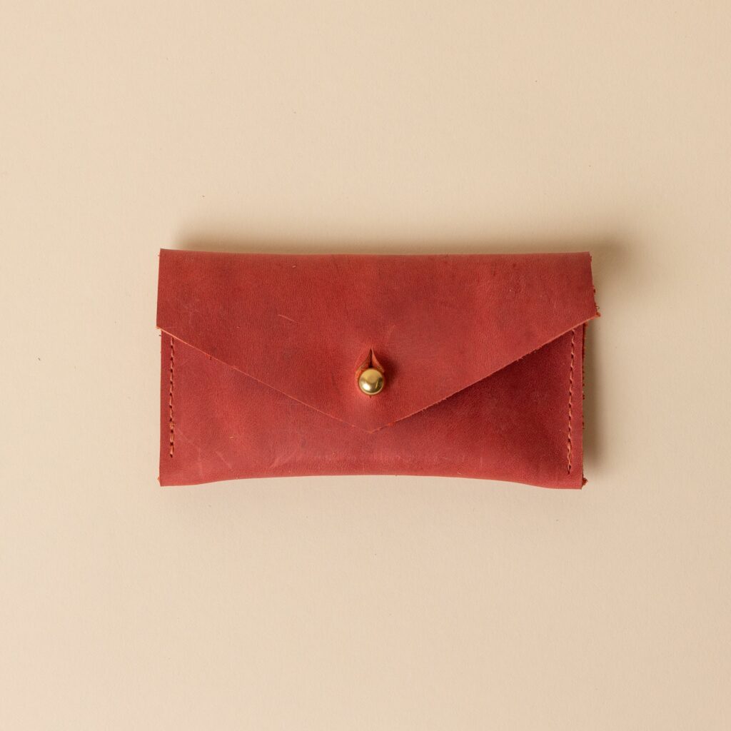 Deep Red Leather Compact Snap Card Holder