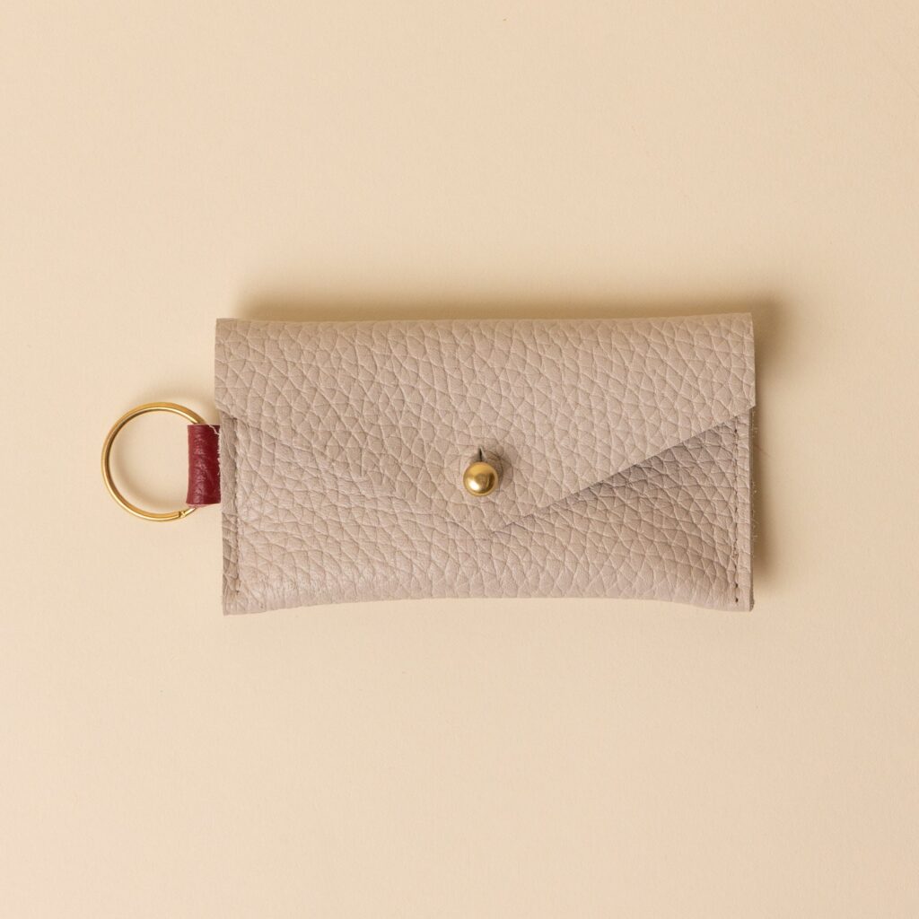 Soft White and Burgundy Leather Keyring Card Holder