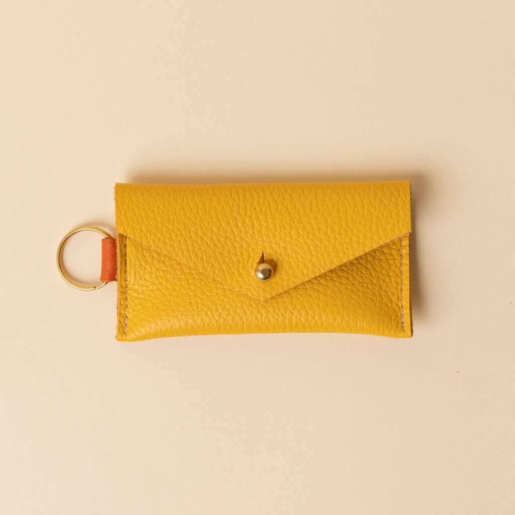 Canary Yellow and Persimmon Orange Leather Keyring Card Holder