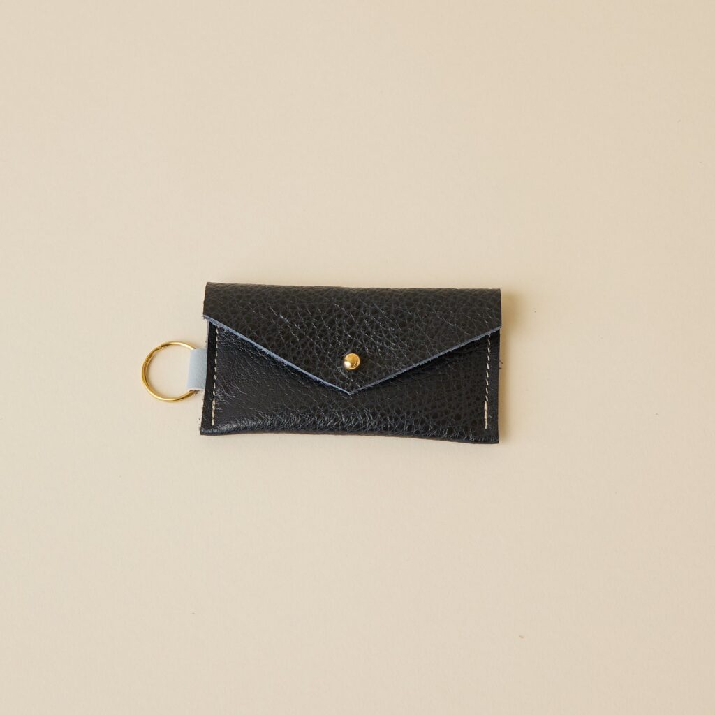 Glossy Navy and Baby Blue Leather Keyring Card Holder
