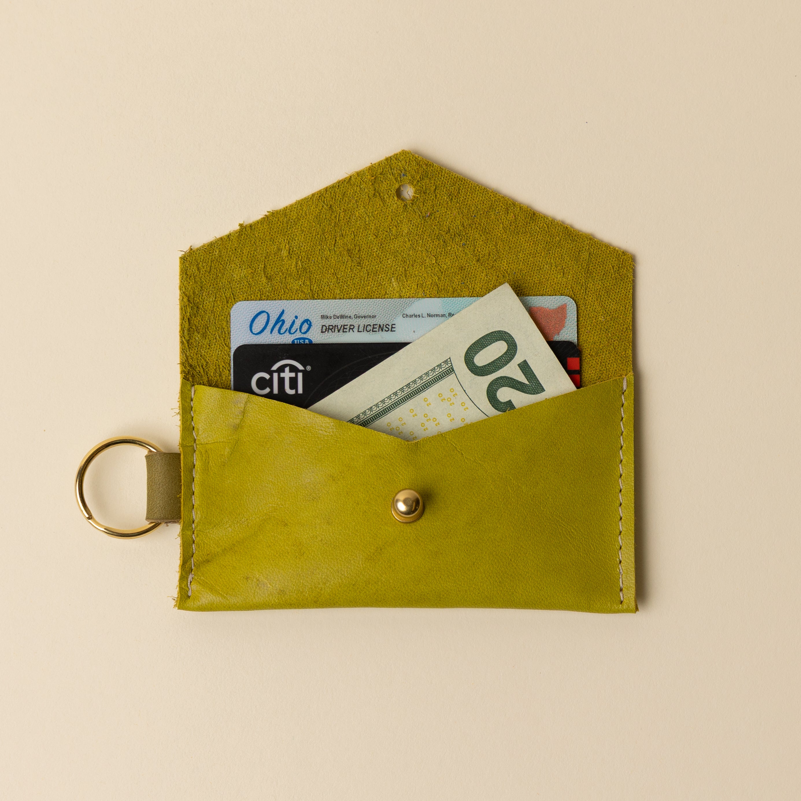 Lime Green and Herbal Green Leather Keyring Card Holder