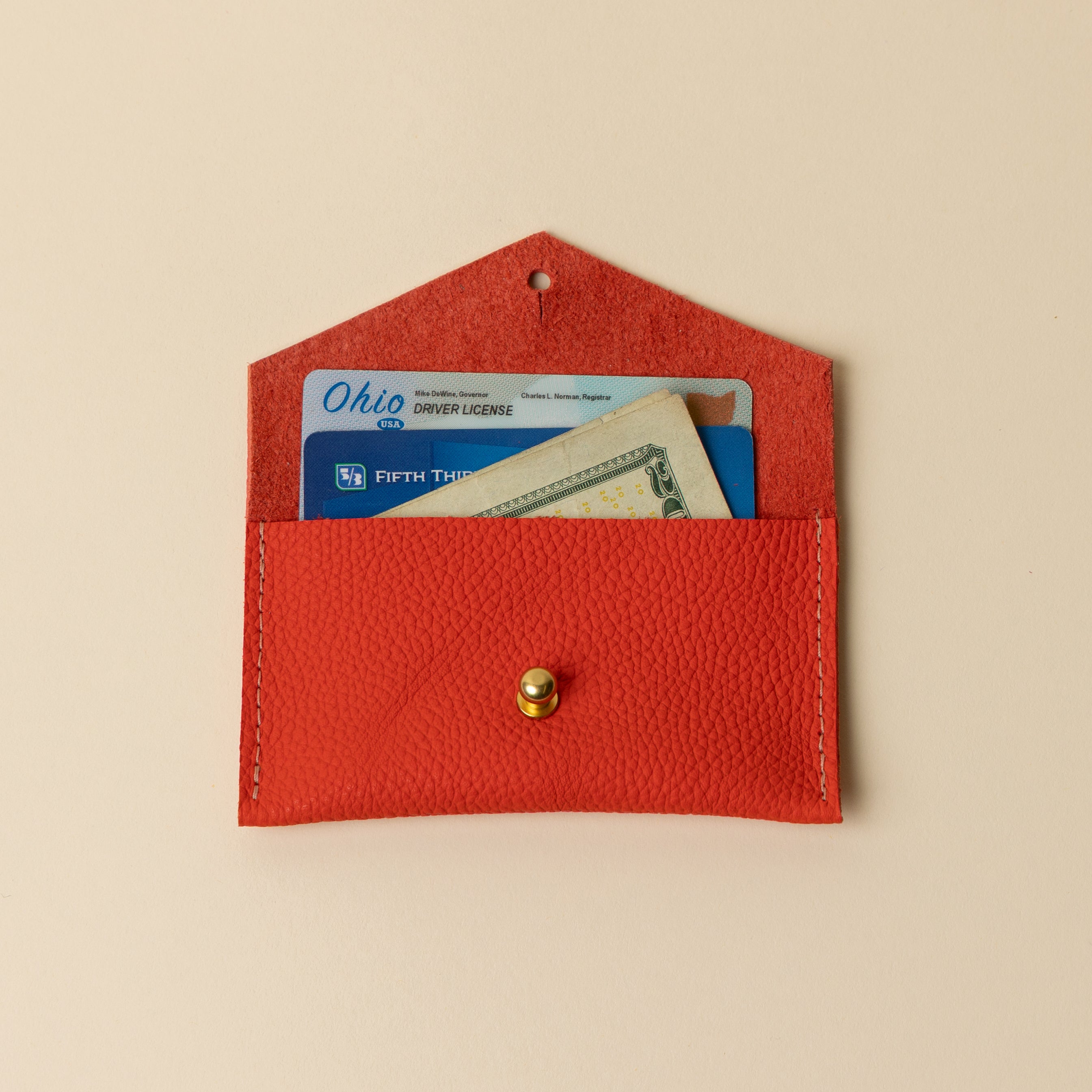 Poppy Red Leather Compact Snap Card Holder