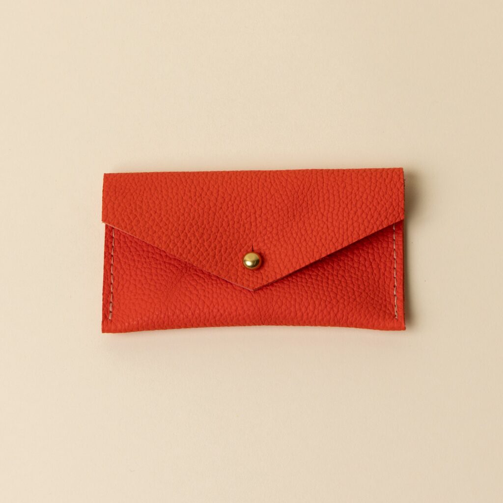 Poppy Red Leather Compact Snap Card Holder