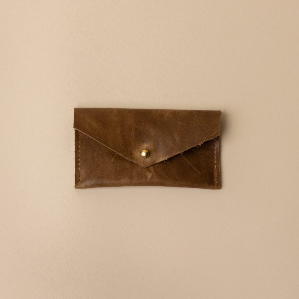 Olive Brown Leather Compact Snap Card Holder