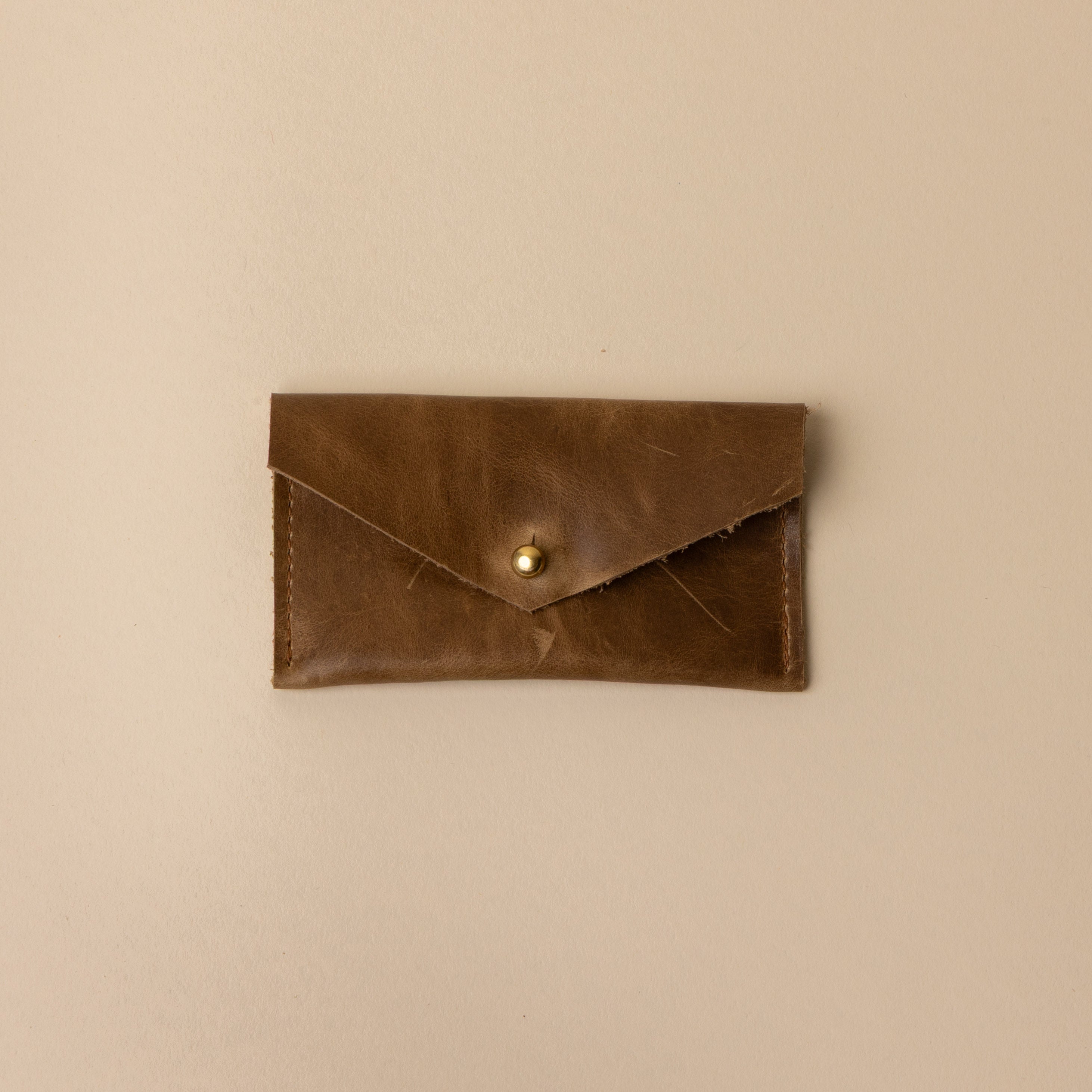 Olive Brown Leather Compact Snap Card Holder