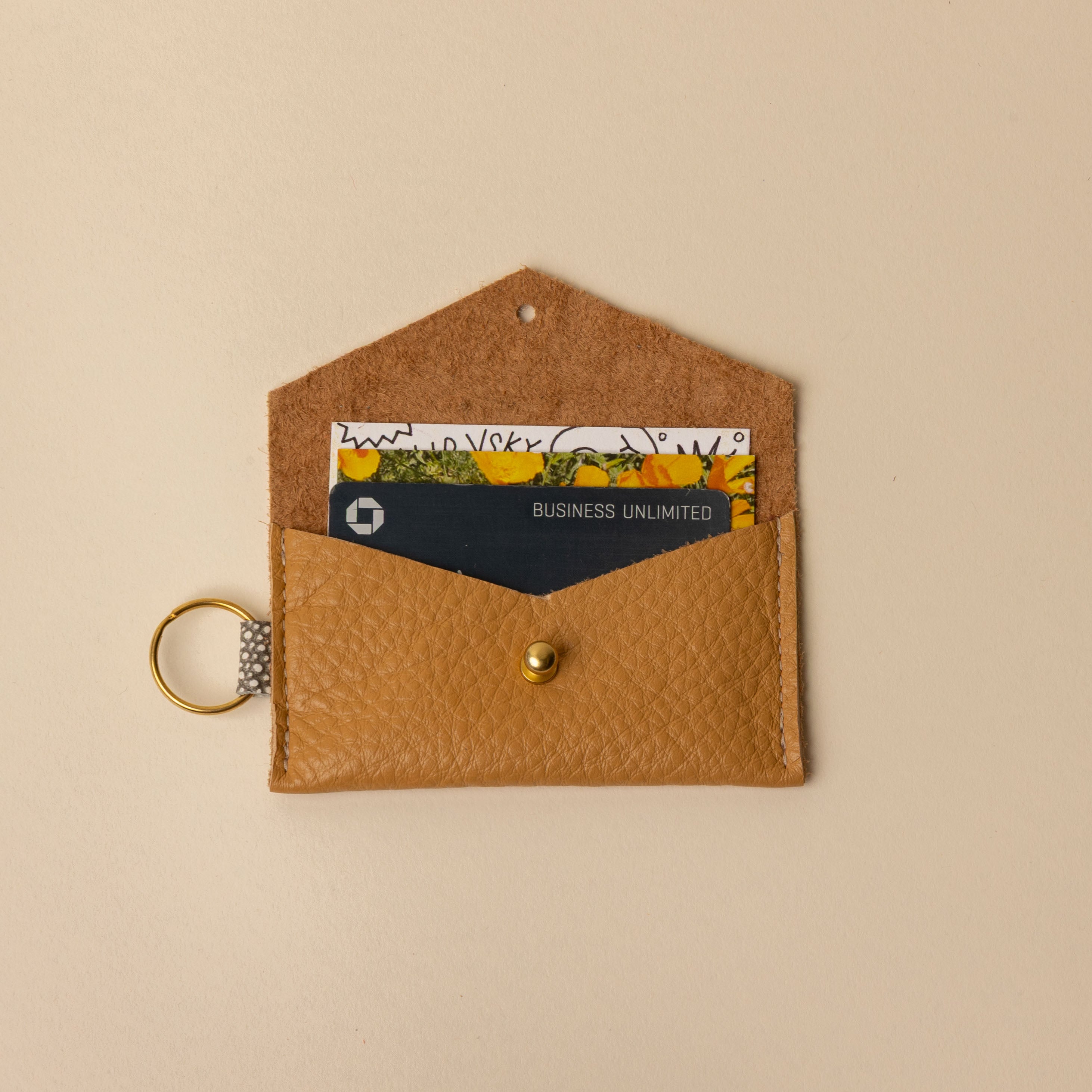 Warm Camel and Speckled Neutral Leather Keyring Card Holder