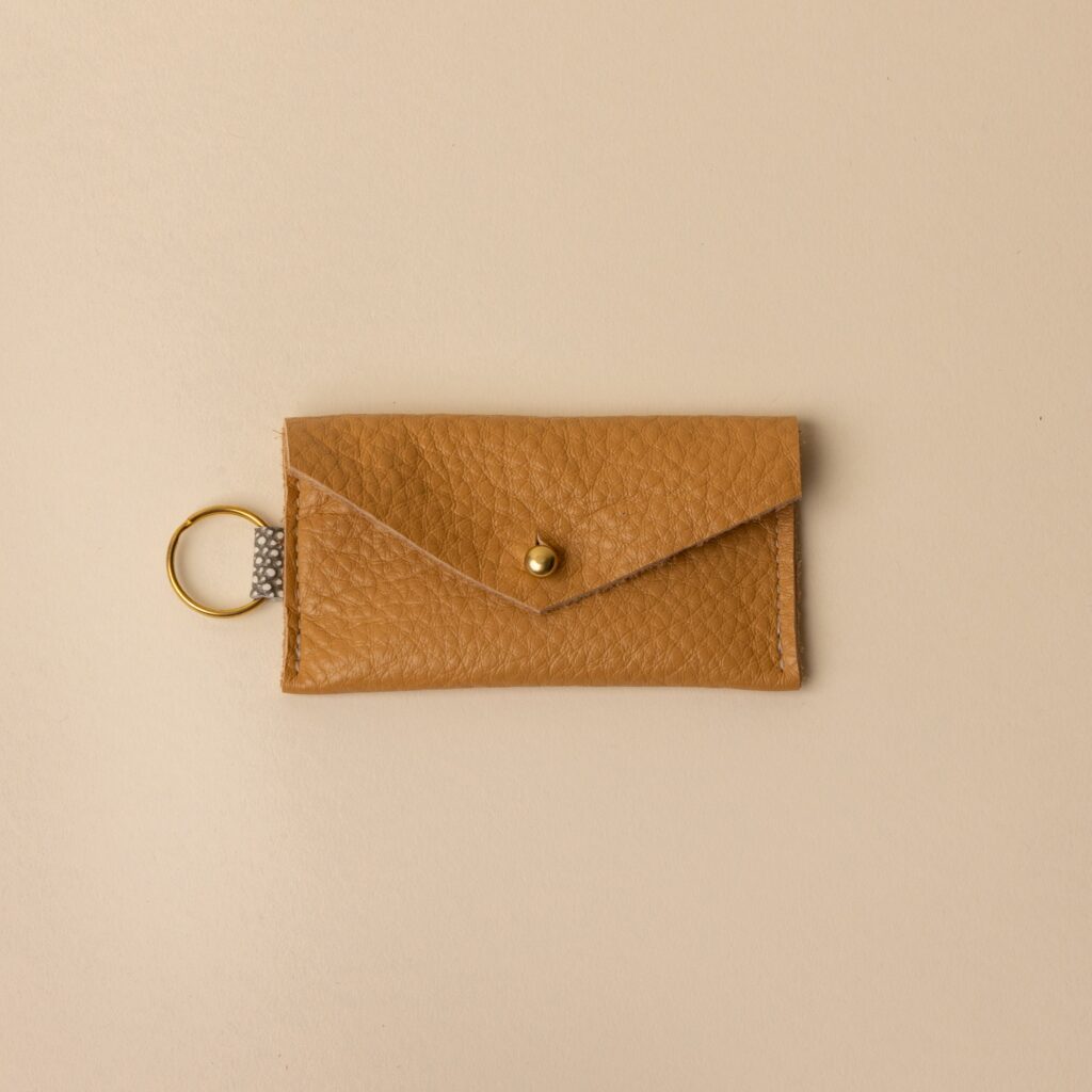 Warm Camel and Speckled Neutral Leather Keyring Card Holder
