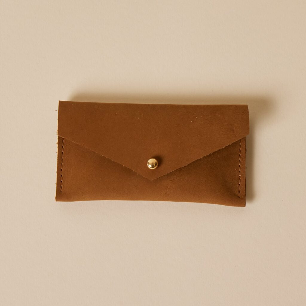 Warm Tan Leather Compact Snap Card Holder