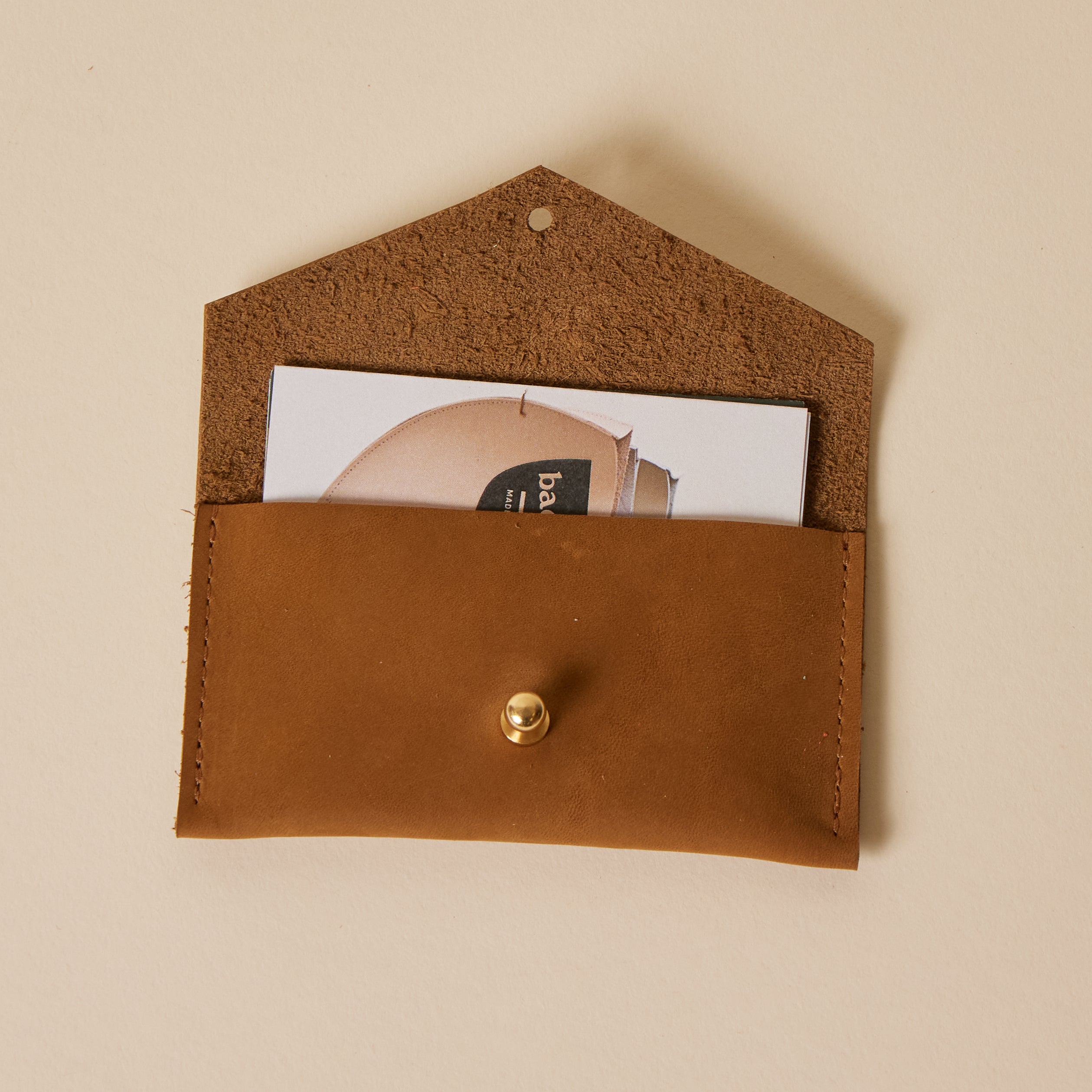 Warm Tan Leather Compact Snap Card Holder