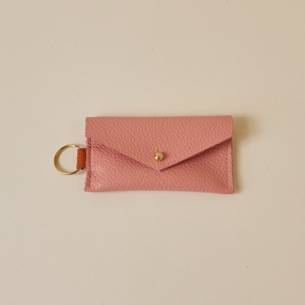 Salmon Pink and Pumpkin Orange Leather Keyring Card Holder