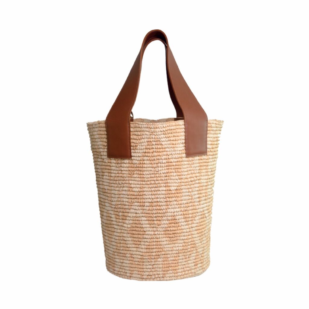 Natural Leather Tall Patterned Basket Bag