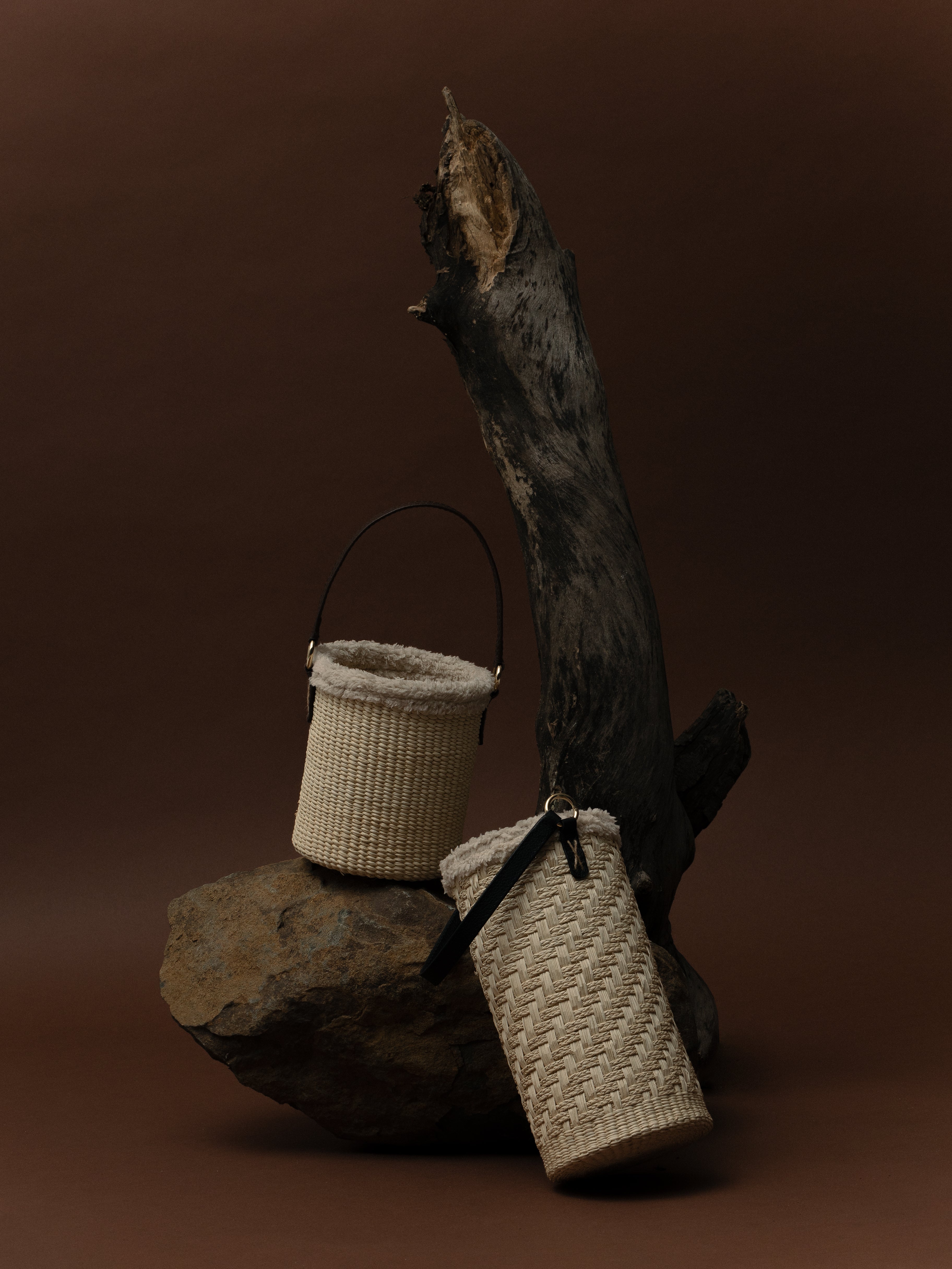 Thick Weave Tall Bucket with Plush Fabric Border Basket