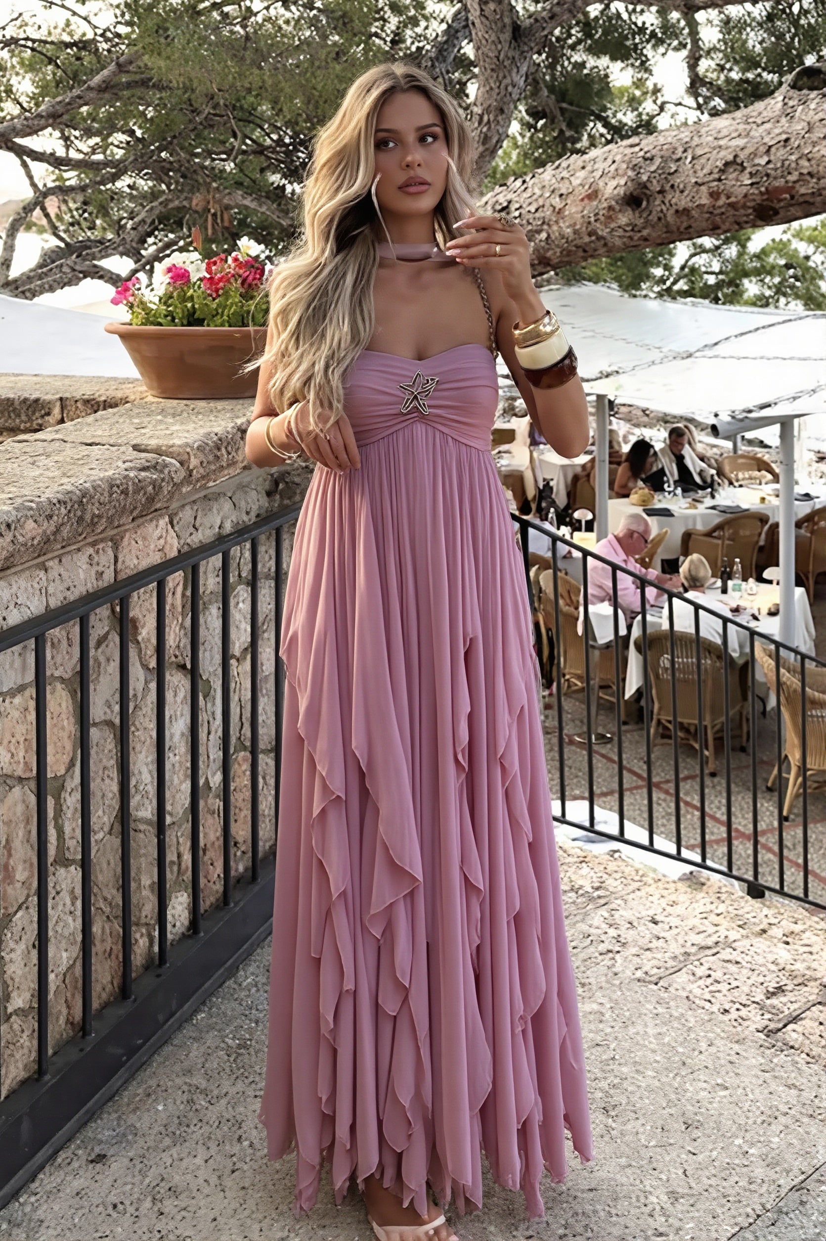 Satin Backless Party Maxi Dress