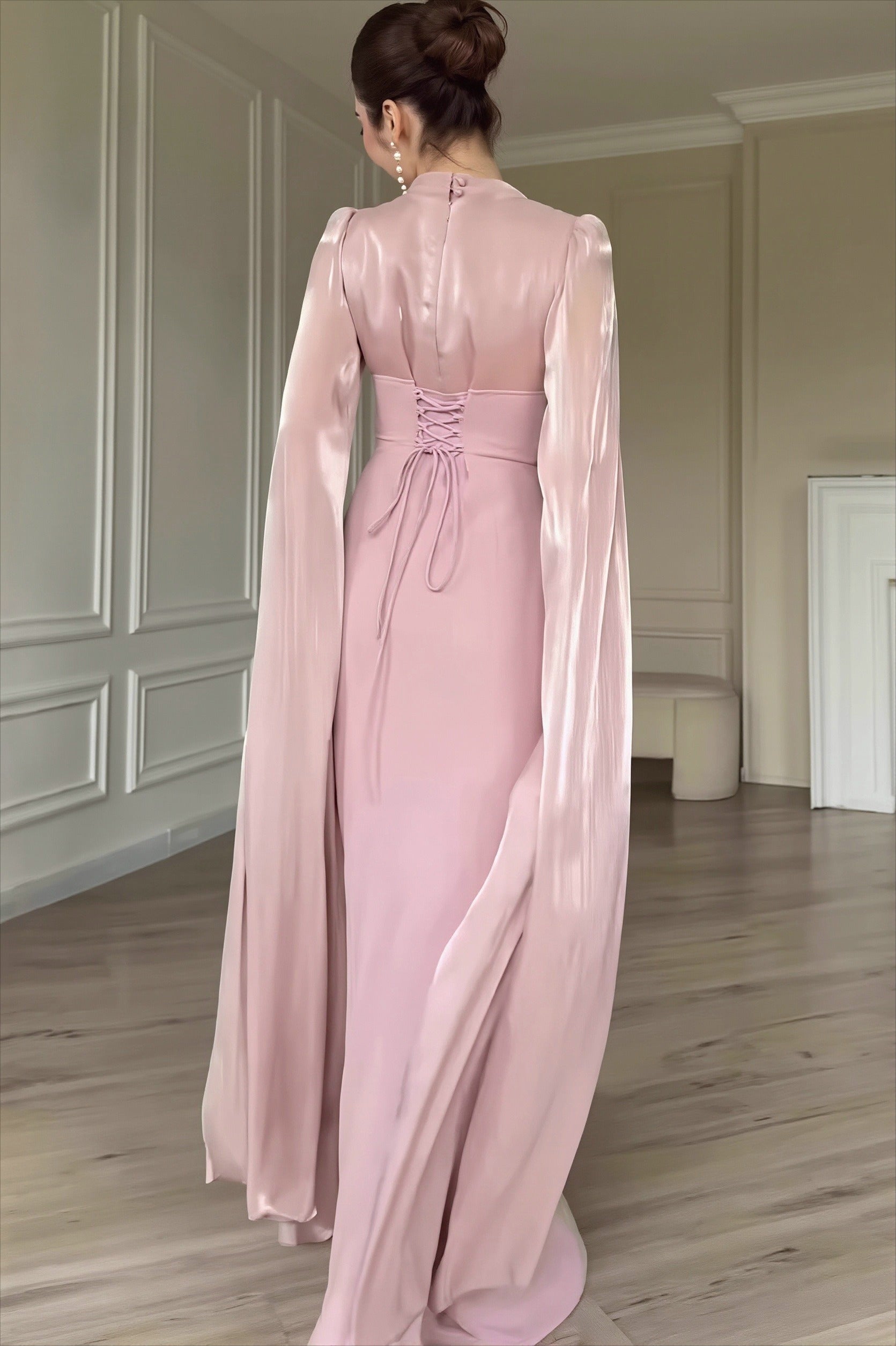 Twilight Glossy Flowy Sleeve Slim Maxi Dress - Image 4
