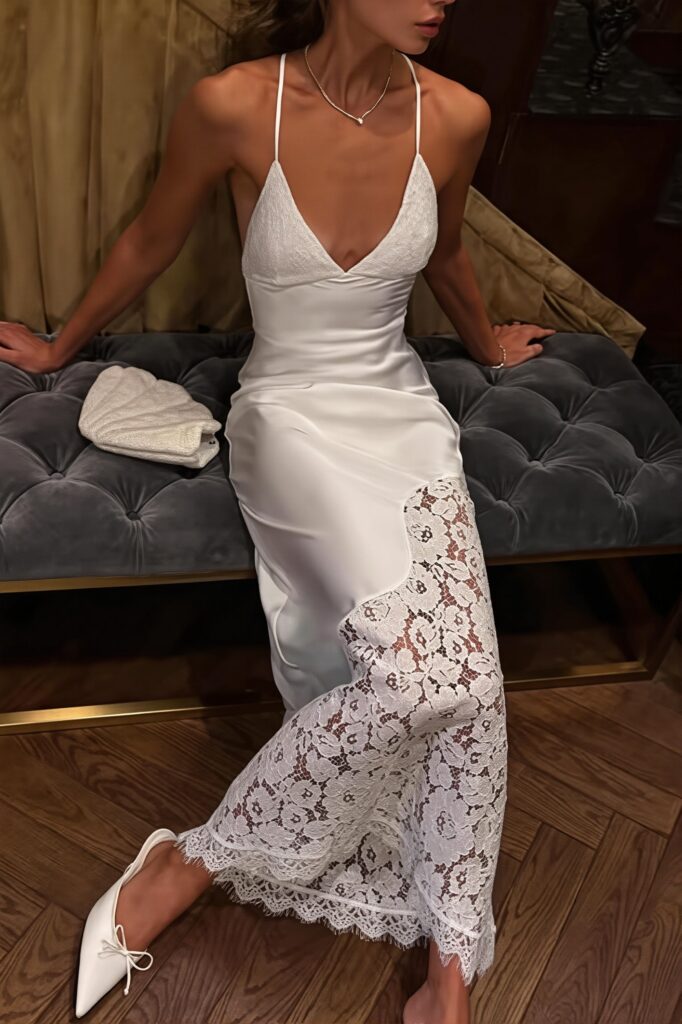 Satin Lace Patchwork Cami Maxi Dress