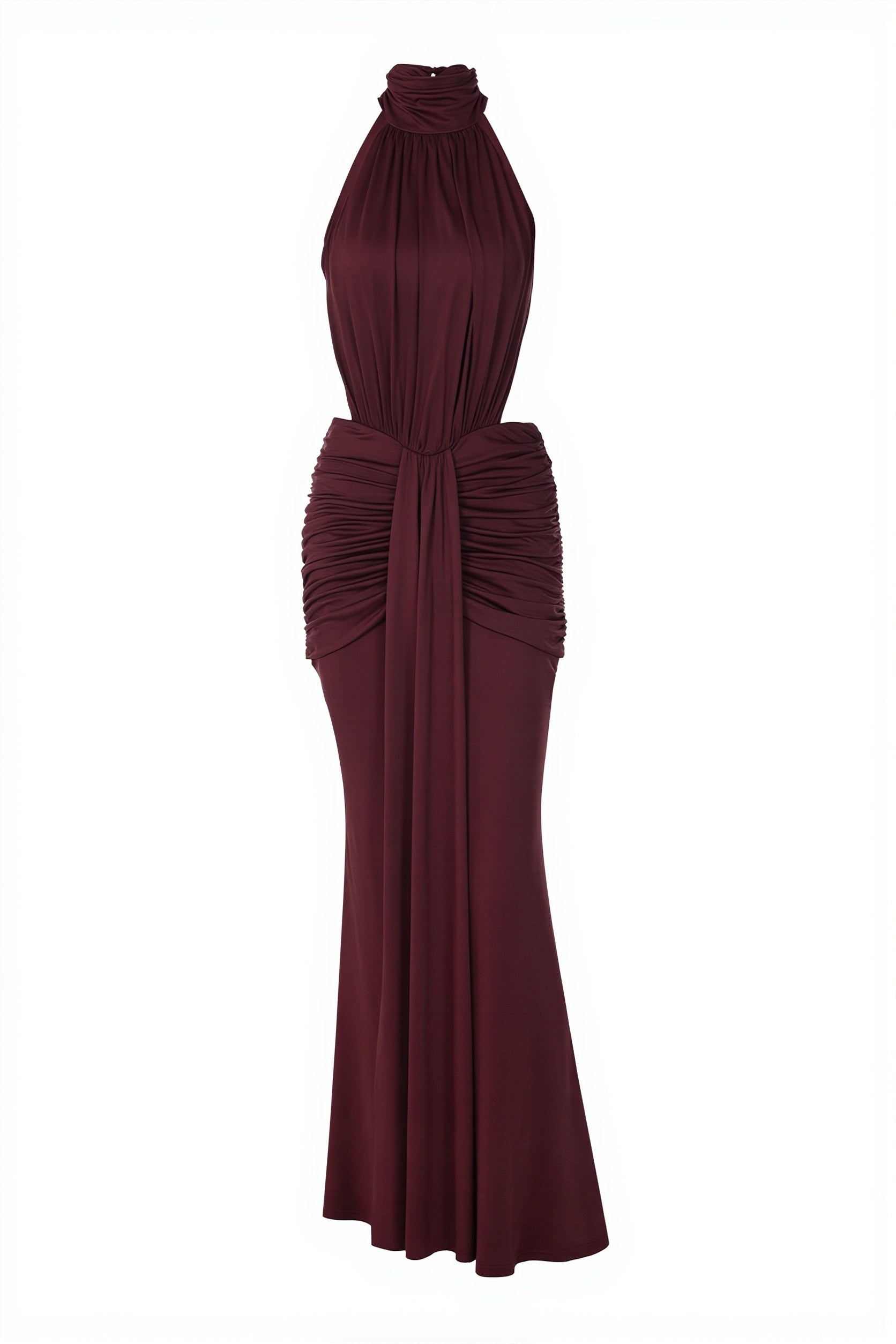 Draped Halter Ruched Open Back Gown Maxi Dress - Image 5