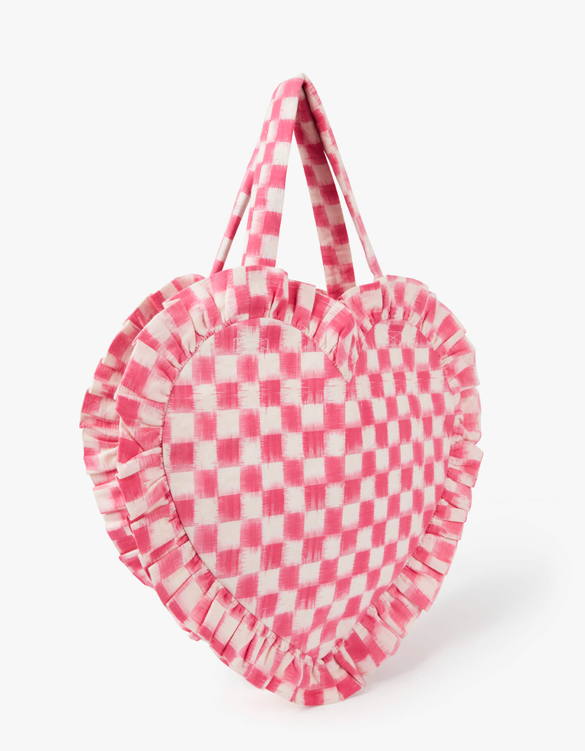 Bubblegum Ikat Ruffle Heart Shape Tote Bag