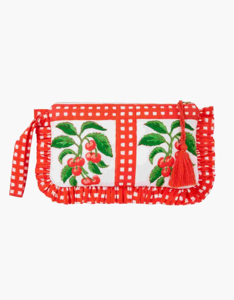 Cherry Picnic Zip Ruffle Clutch Pouch