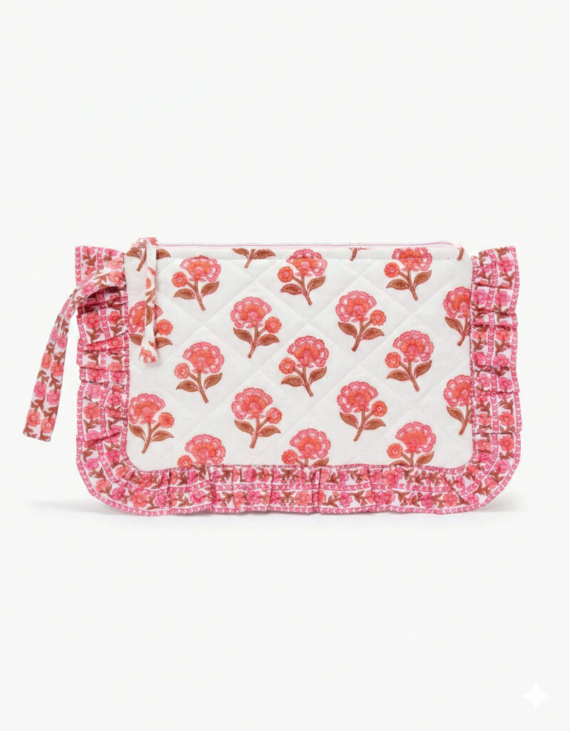 Desert Blush Zip Ruffle Clutch Pouch