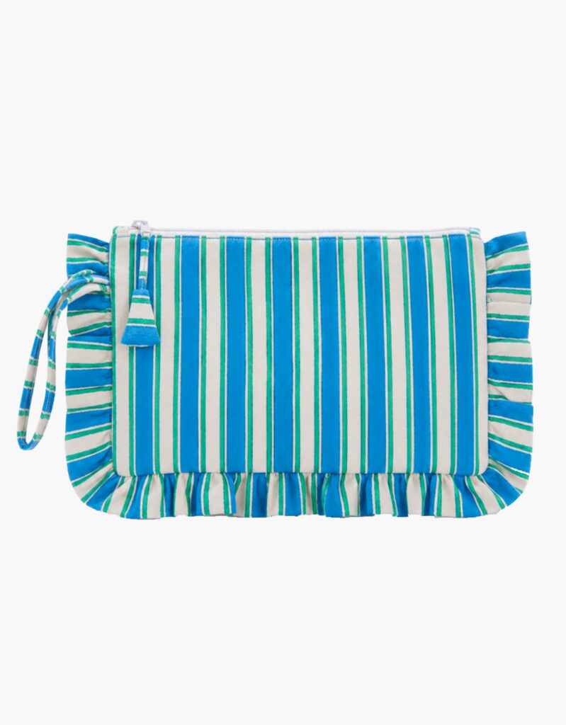 Lagoon Stripe Quilted Ruffle Clutch Bag