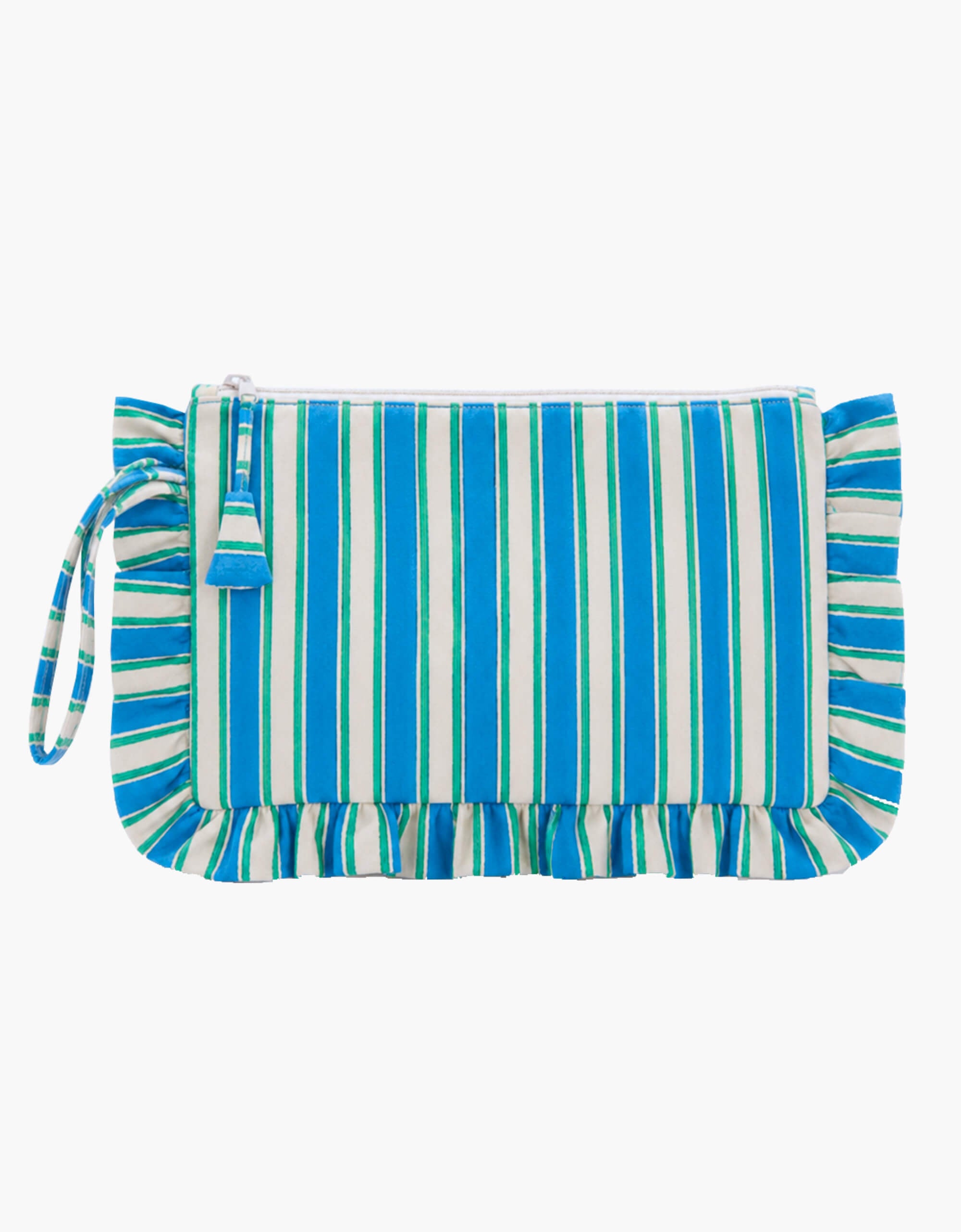 Lagoon Stripe Quilted Ruffle Clutch Bag