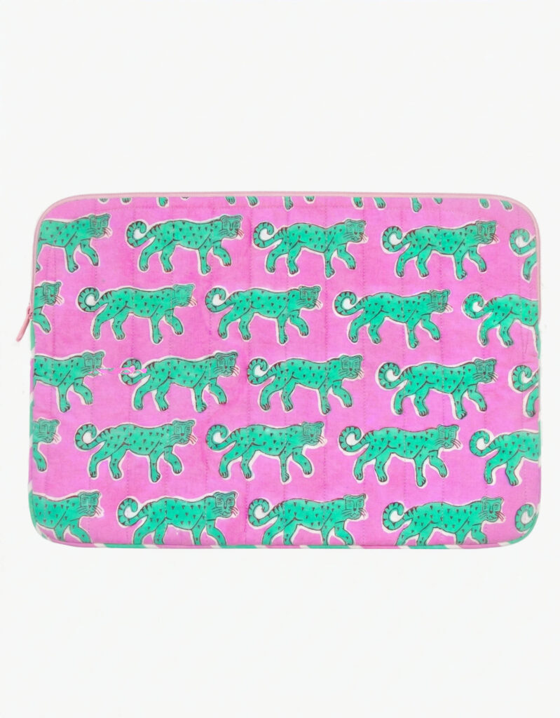 Mint Leopard Quilted Protective Laptop Sleeve