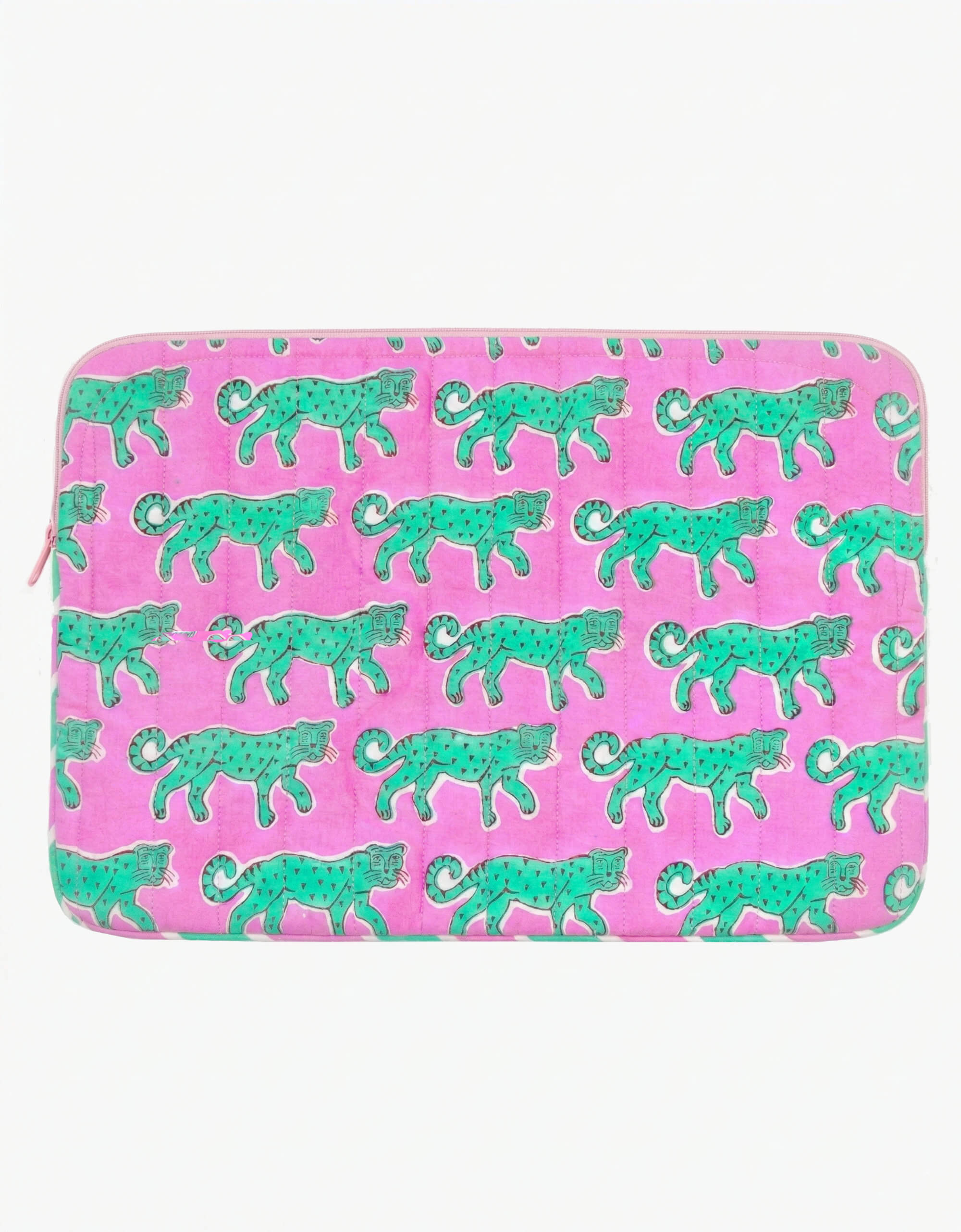 Mint Leopard Quilted Protective Laptop Sleeve