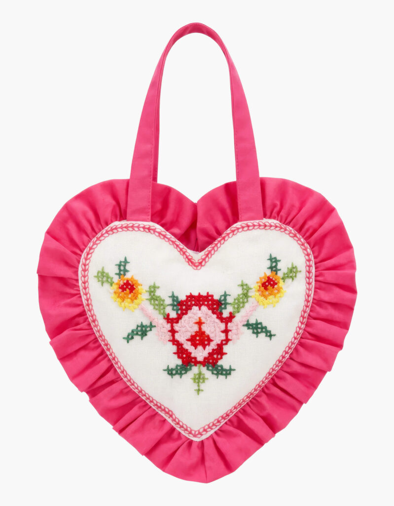 Rose Cross Stitch Mini Heart Handbag