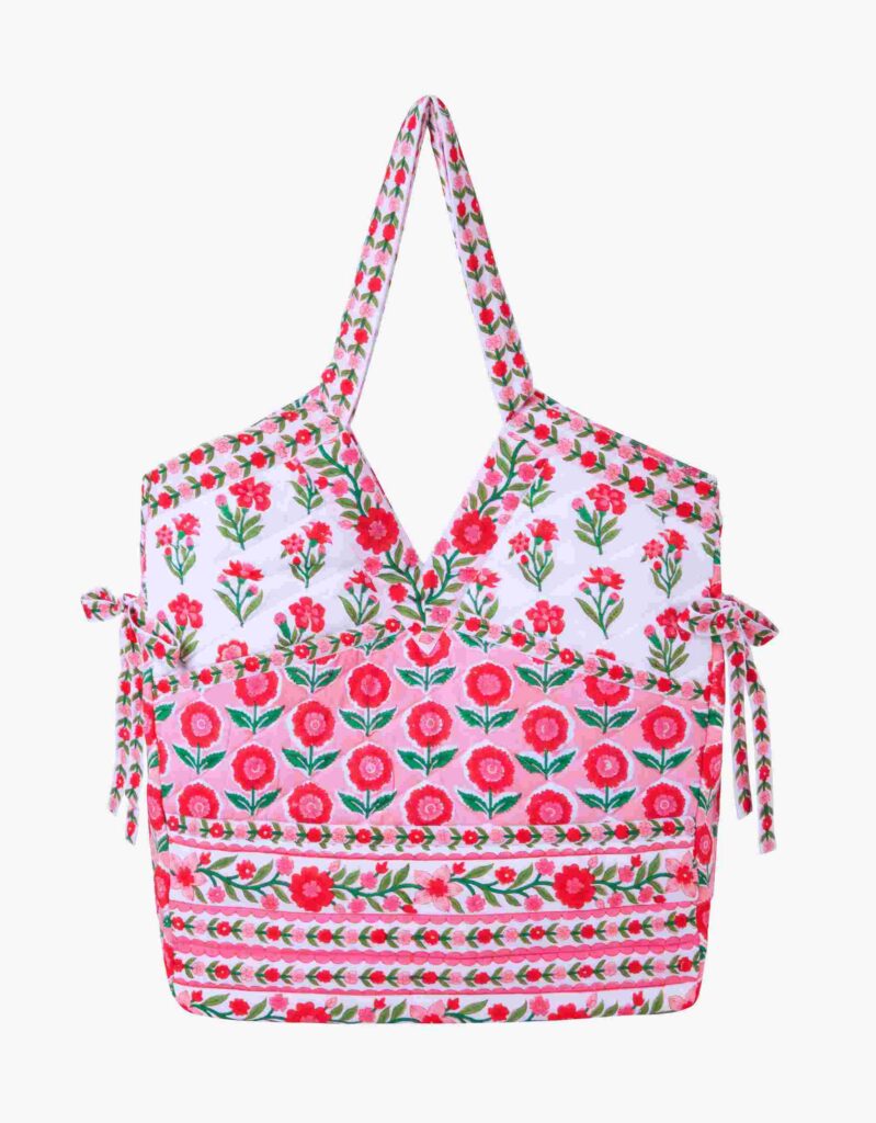 Rose Folk Printed Patchwork Tote Bag
