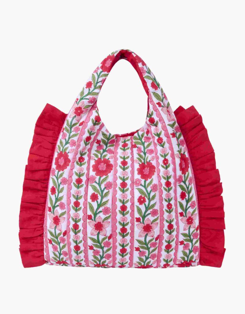 Rose Folk Printed Ruffle Clutch Bag